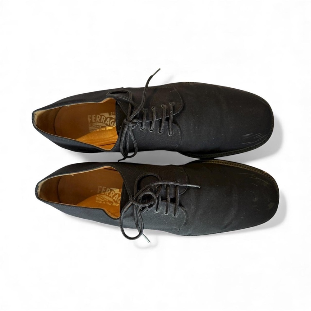 Salvatore Ferragamo Men's Black Canvas Derby Shoes‎ Sz 11 D Made In Italy Casual
